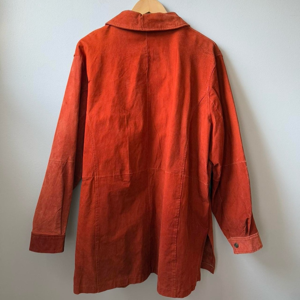 Orange Suede Patchwork Button-Up Shirt Jacket Sha… - image 4